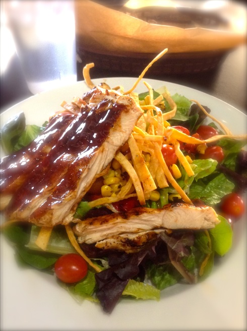 House salad with BBQ chicken